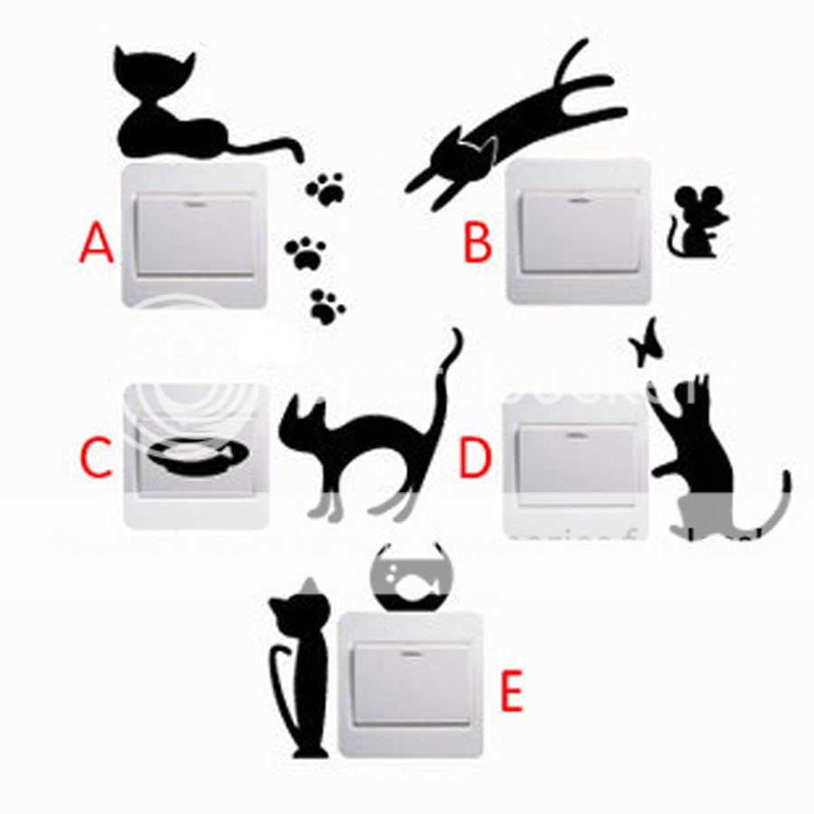 5 Pcs Creative Switch Stickers Naughty Cat Series Bedroom Parlor Wall Stickers